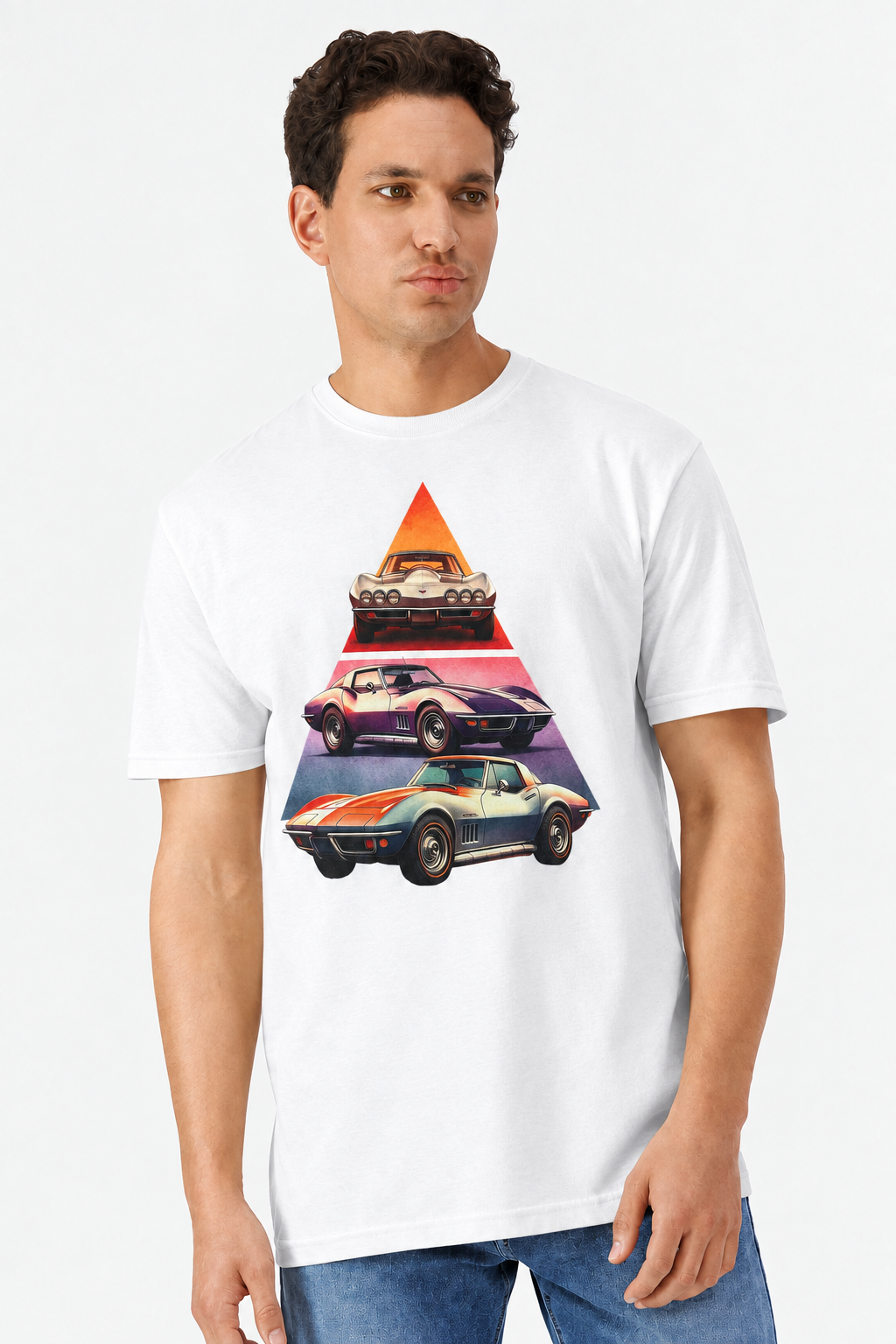 Chevy Corvette Stingray Retro Triangle Gildan 3000 Unisex Light Cotton T-Shirt