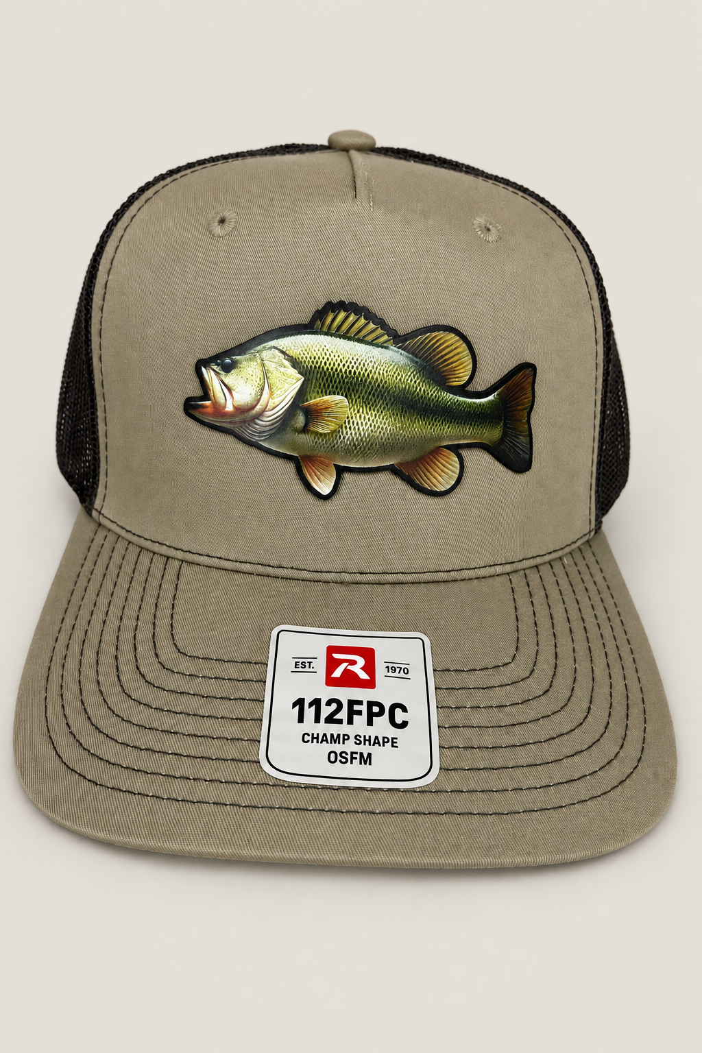 Richardson 112 Largemouth Bass UV patch 5 panel Trucker Hat - Beige/Black