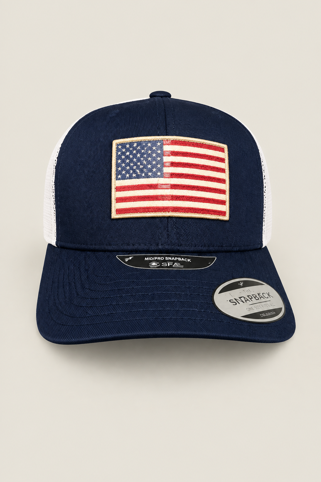YP Classic Five panel American Flag Acrylic patch Trucker Hat