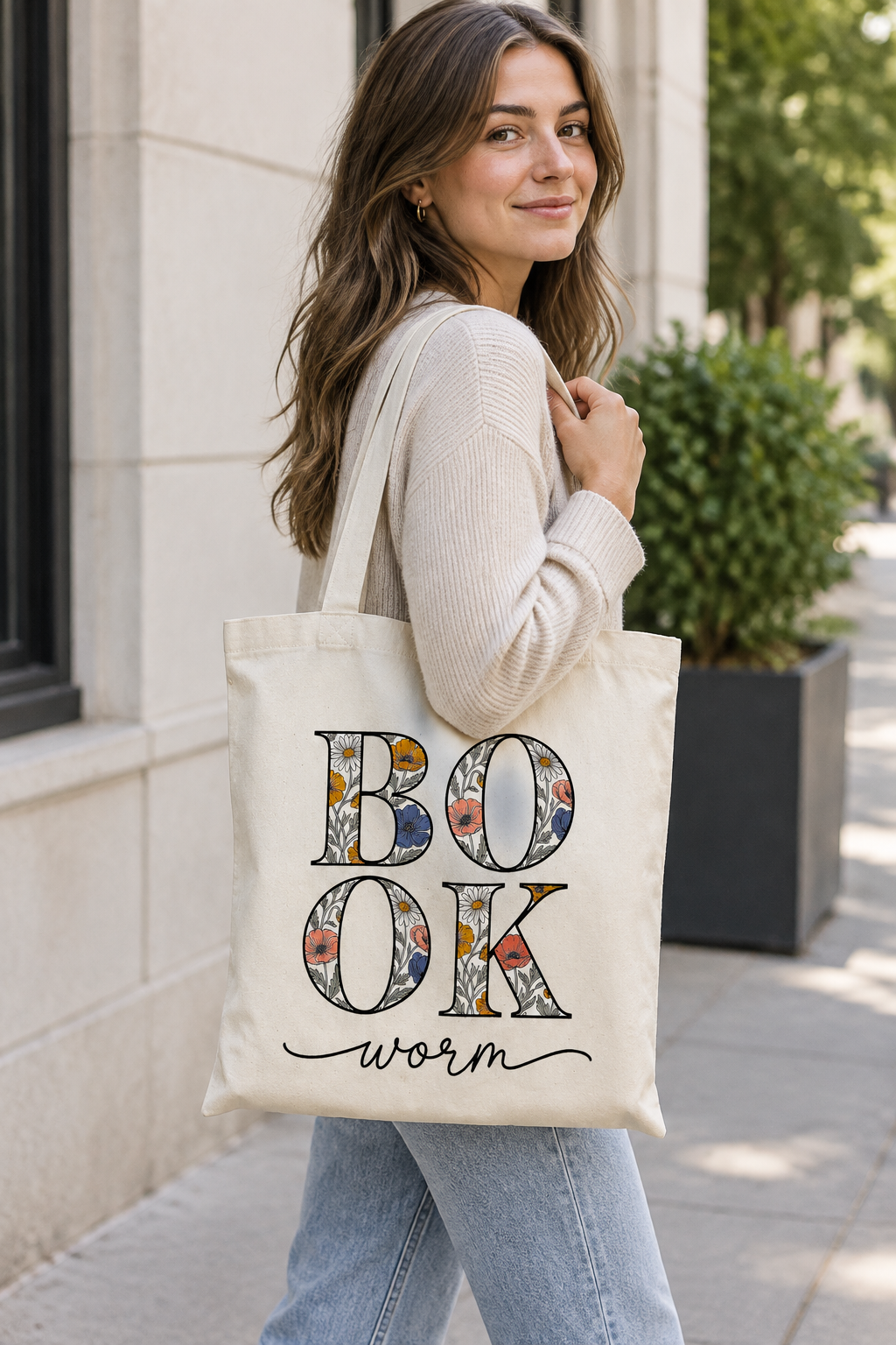 Everyday Canvas Tote Bag- Book Worm