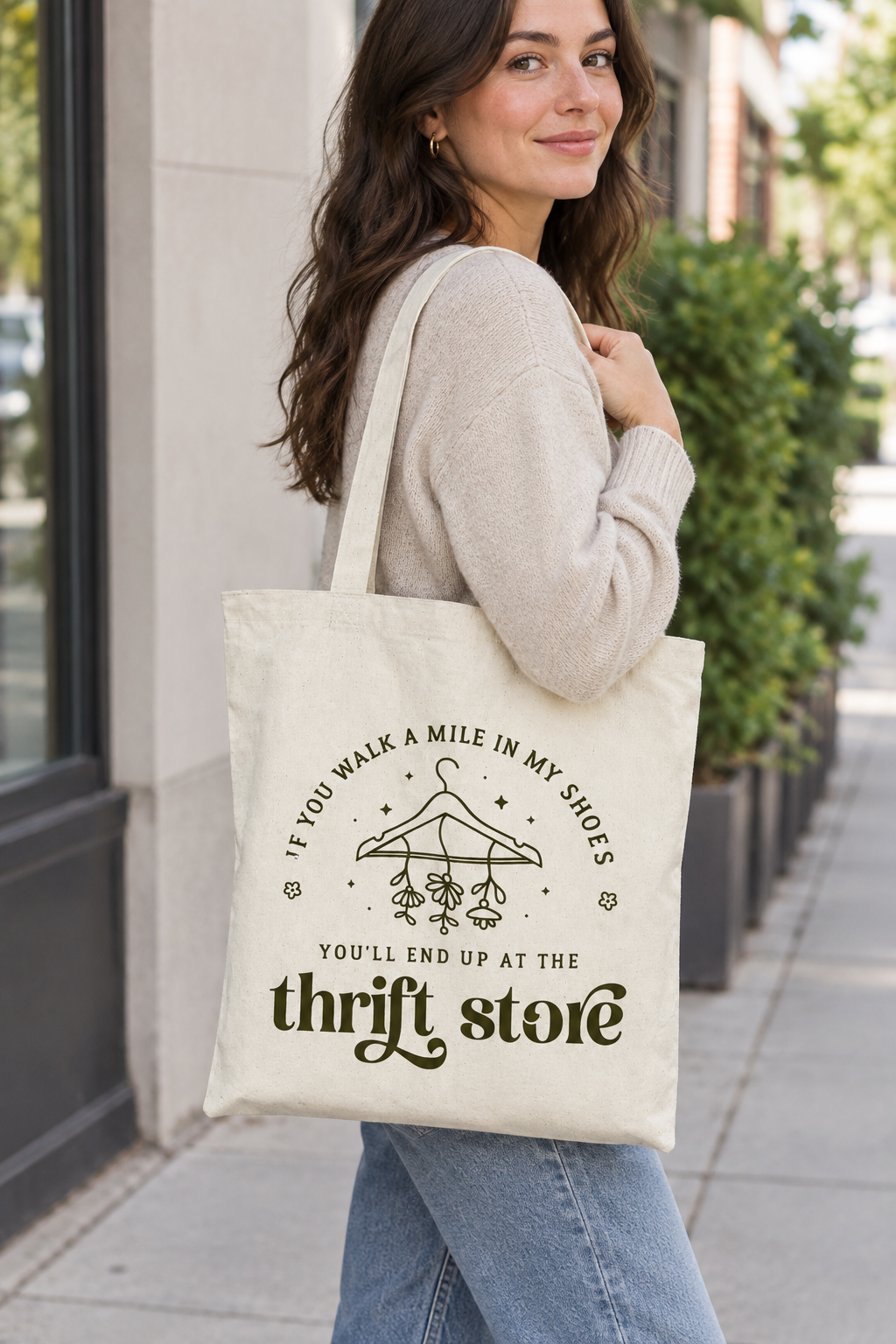 Everyday Canvas Tote Bag- Thrift store theme