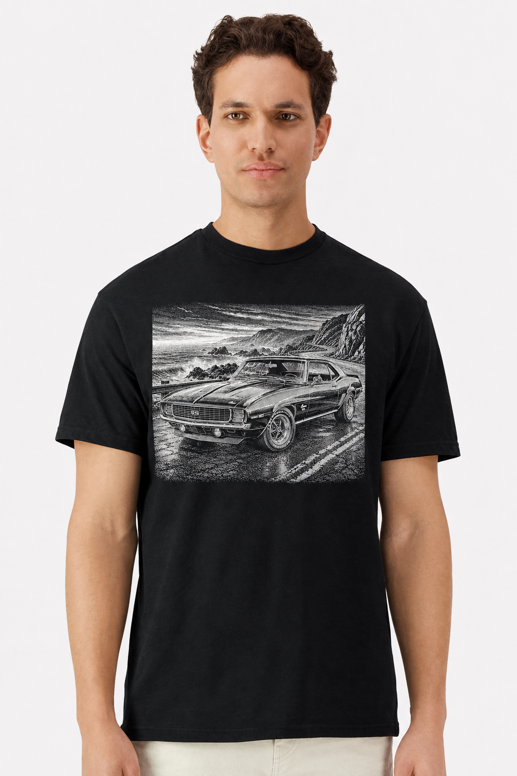 Chevy Camaro SS Coastal Highway Gildan 3000 Unisex Light Cotton T-Shirt - Black