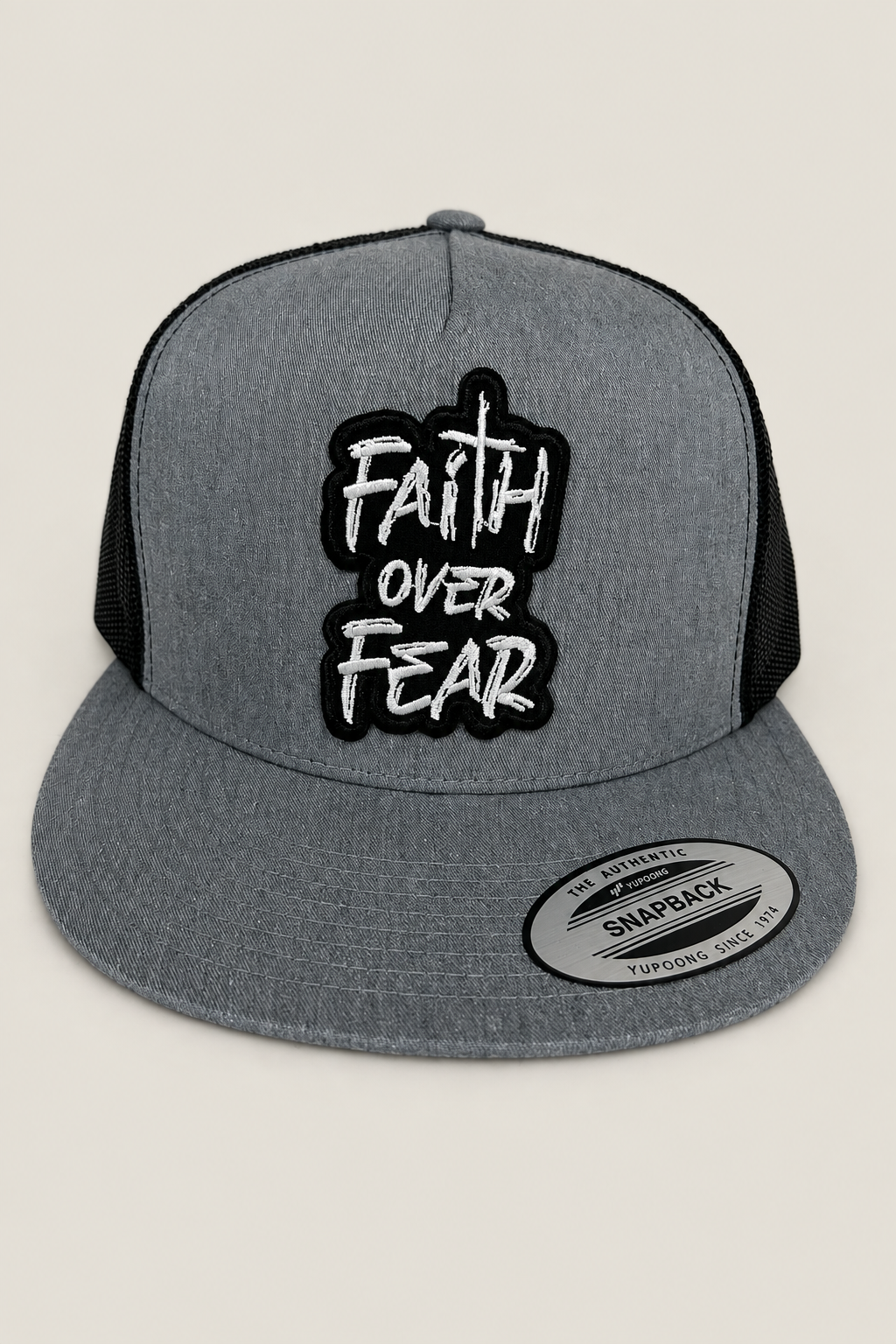 YP Classic Faith over Fear cloth patch 5 panel Trucker Hat
