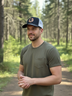 Richardson 112 Sasquatch Bigfoot trucker hat, black/cream, by TRWADE APPAREL