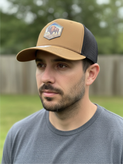 Richardson 112 buffalo bison trucker hat, black/brown, by TRWADE APPAREL