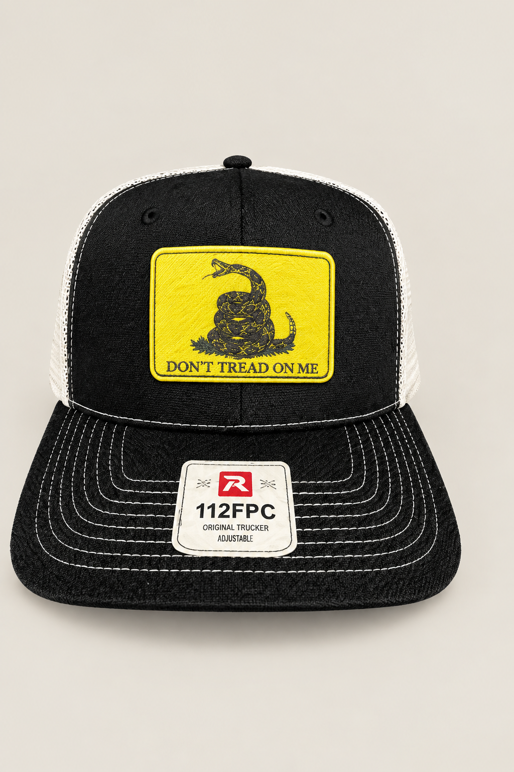 Richardson 112 Don't Tread on Me patch 5 panel Trucker Hat - Black/Cream
