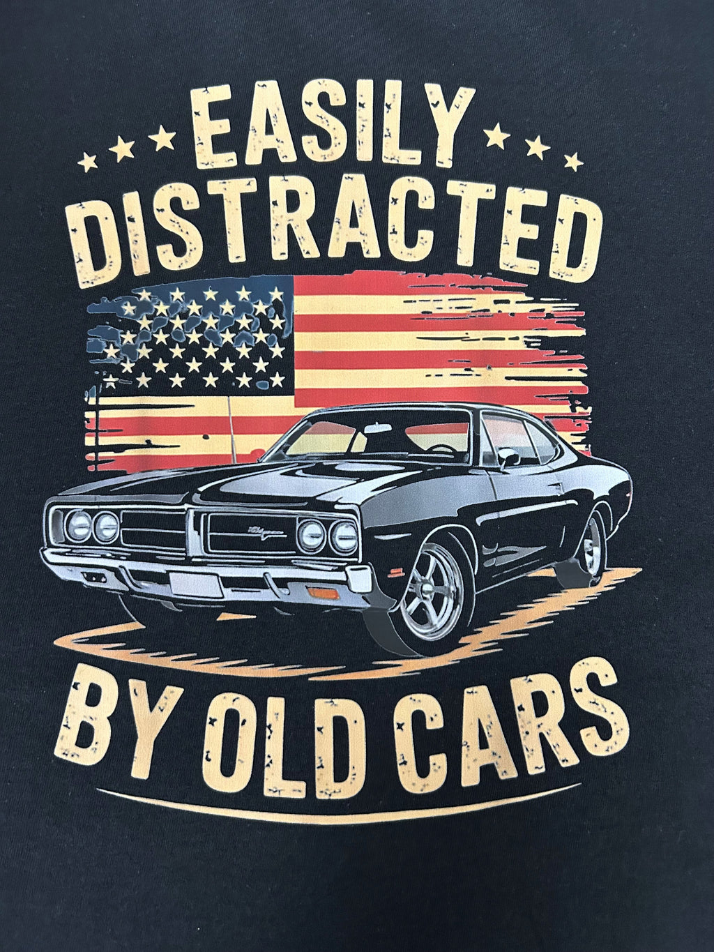 Easily Distracted By Old Cars Vintage Flag Gildan 3000 Unisex Light Cotton T-Shirt
