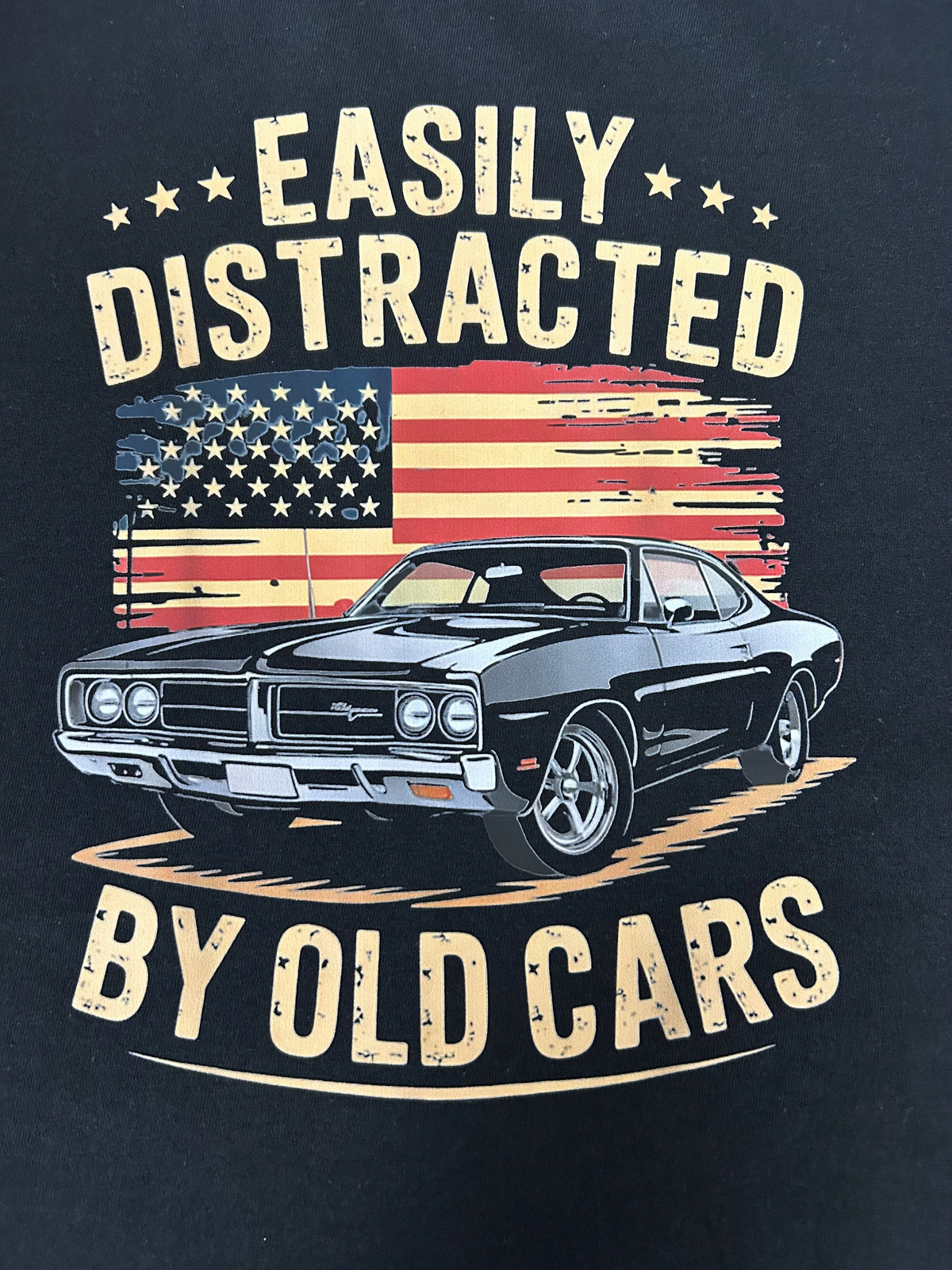 Easily Distracted By Old Cars Vintage Flag Gildan 3000 Unisex Light Cotton T-Shirt