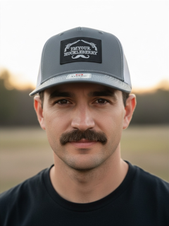 Huckleberry trucker hat in cream with mesh back and snapback