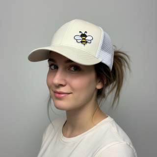 Honeybee trucker hat in yellow/white with mesh back and snapback