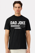 Model wearing a black t-shirt with a Dad Joke Loading progress bar print