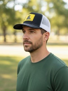 Richardson 112 Don't Tread on Me trucker hat, black/cream, by TRWADE APPAREL